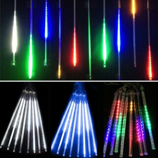 Chuva de Meteoro Cascata Pisca Cordão de 36 Led 8 tubos de 50cm Branca Fria Enfeite Natal Festa
