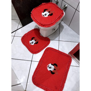 Jogo de banheiro da Minnie três peças kit tapetes fofo minnie e mickey tecido metalassê