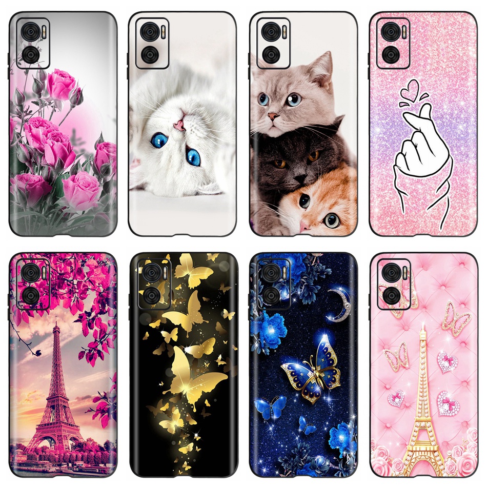 Motorola Moto E22 E22i 4G 2022 Fofo Flor De Gato Borboleta Pintada Capa De Celular MotoE22 E 22 22i Silicone Macia