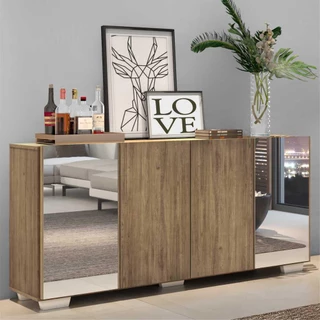 Aparador Buffet c/ Espelho e Pés Quadrados Vegas Multimóveis Rustic/Branco