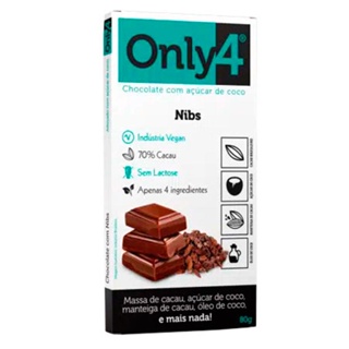 Chocolate 70% Cacau Açúcar de Coco e Nibs de Cacau Only4 80g