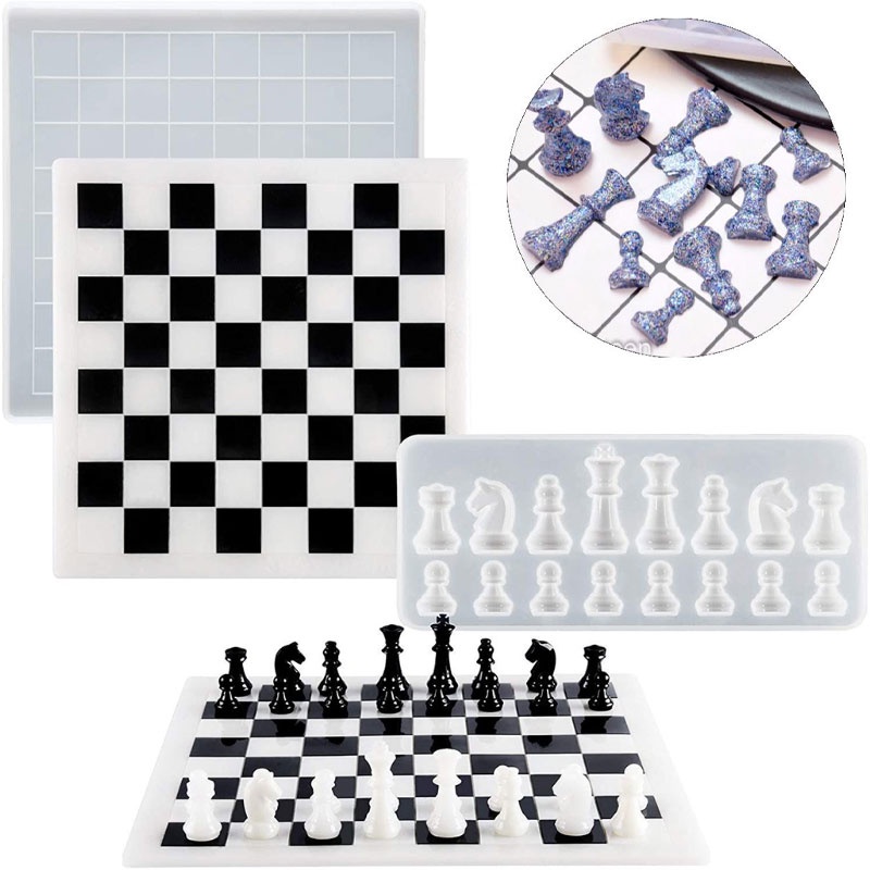 Peça de xadrez diy molde de resina epóxi de cristal rainha rei 6 peça de  xadrez