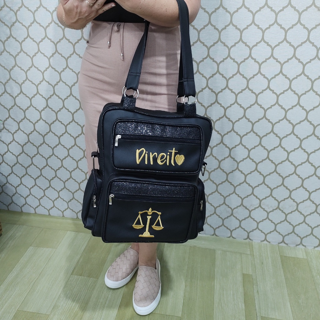 Bolsa Universitária Personalizada Direito Preto/Shine Preto - Coutre ...