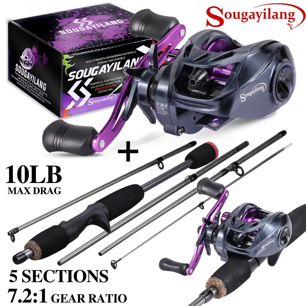 Conjunto Completo De Vara De Pesca Sougayilang E Carretel 1.70M/5.5FT Com Relação Engrenagem 7.2 : 1 Isca { 10KG }