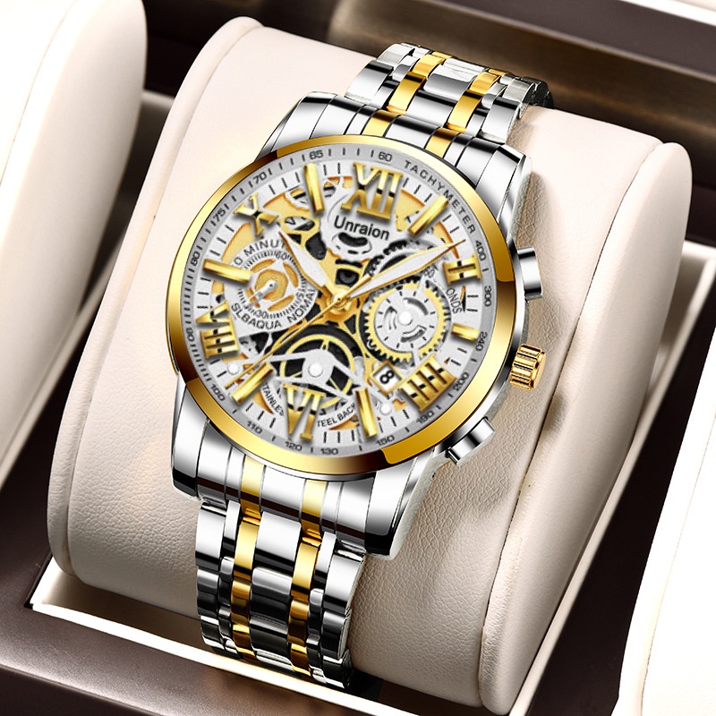 Relógio Automático Masculino Calendário De Banda Dourada Função Luminosa Para Negócios Casual