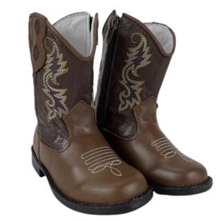 Bota Country Texana Infantil Ki-fofo Original Caramelo Marrom Bordados no Cano
