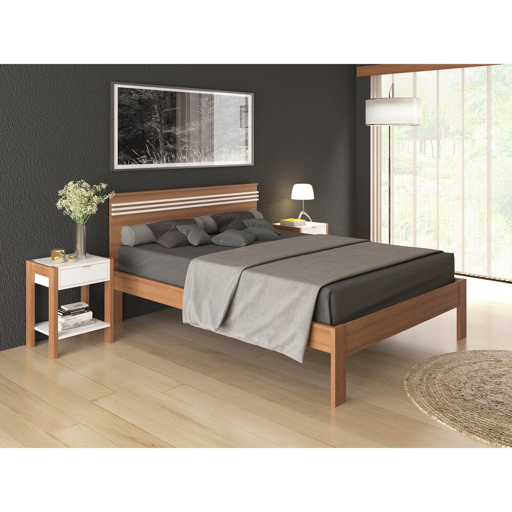 Cama de Casal para Colchão 138 x 188 cm Multimóveis CR35013 Amendoa/Branca