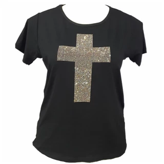 Blusa plus size viscolycra com aplicação em pedraria cruz