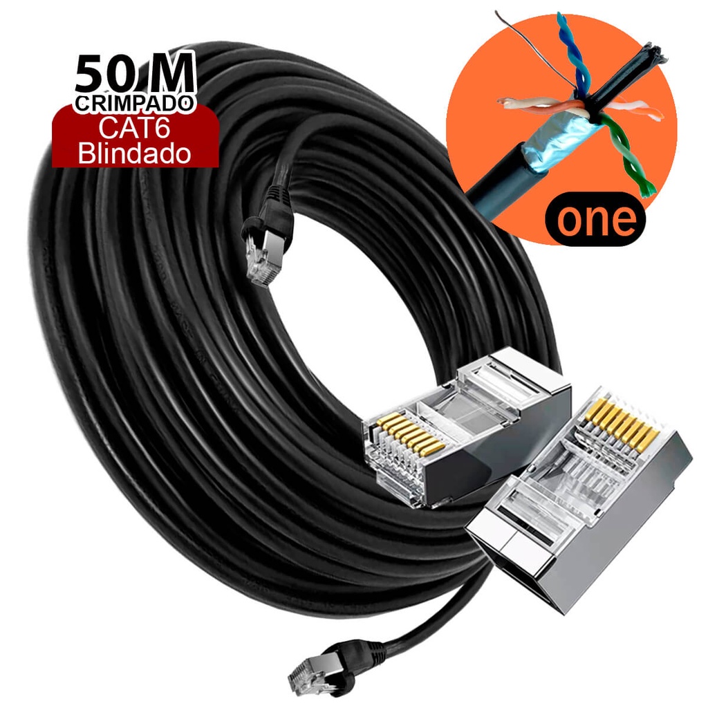 Cabo De Rede 50m Cat6 Blindado Ftp Externo 100% Cobre 50 metros
