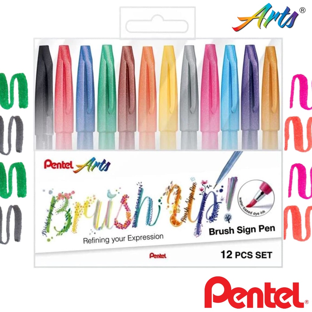 Kit Canetas Brush Sign Pen Cartela 12 Cores Pentel Arts | Shopee Brasil