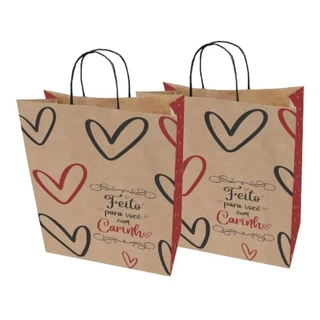 25/ 10 Sacolas Kraft Delivery Feito p vc com Carinho (Tamanhos P, M e G)