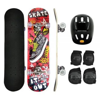 Skate Infantil com kit de proteção estampas Variadas sem lixa