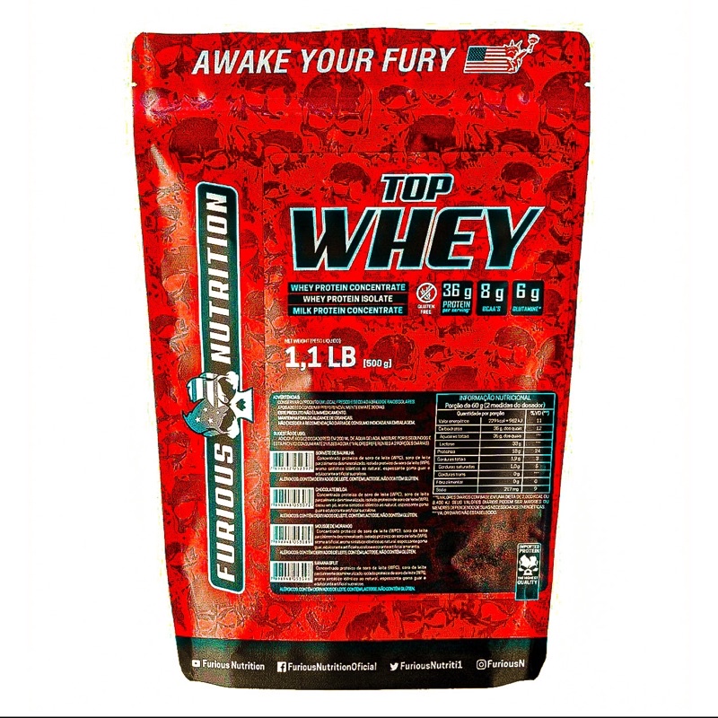 Whey Protein Concentrado 500g Proteina Top Whey – Furious Nutrition, Matéria Prima Importada