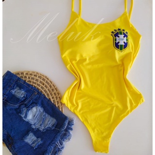 Body Feminino Com Bojo Bori Feminino Maio Feminino Brasil Copa do Mundo  2022 Tecido Suplex Estica Muito Bem Amarelo Verde Branco Preto
