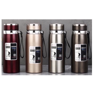 Garrafa 600ml/800ml/1000ml Inox Térmica Com Infusor Prata Dourada De Água Café Parede Dupla Com Alça