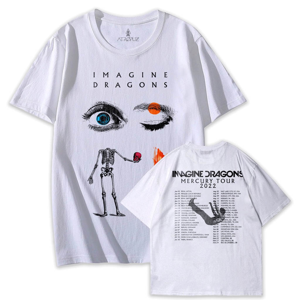 Camiseta Algodão Unissex T shirt Imagine Dragons Mercury Tour 2022 Frente e Costas