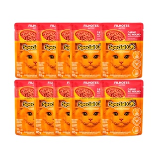 Kit 10 Rações Special Cat Sachê Gatos Filhotes Carne - 85g