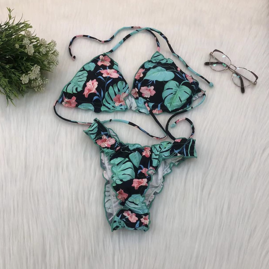 Biquini Cintura Alta E Cortininha Fita Moda Praia Luxo Estampa Floral Moda Praia Shopee Brasil