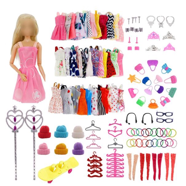 Roupa Boneca Barbie kit 42 peças AcessóriosJoias Vestidos Roupinhas oi