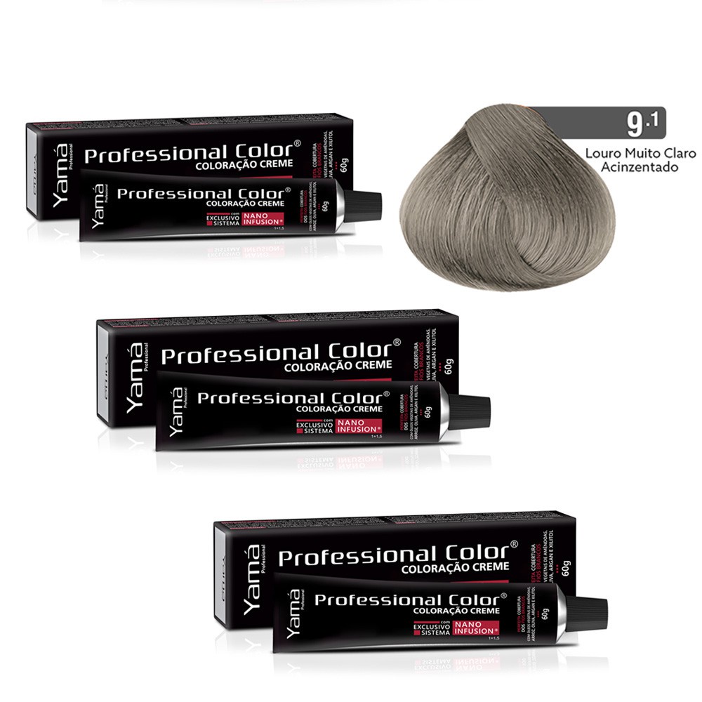Kit C/3 Colorações Prof Color Nano 9.1 Louro Muito Claro Acinzentado ...