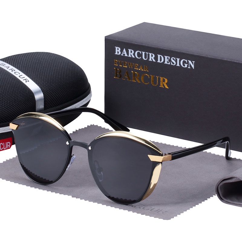 BARCUR Moda Polarizada Feminina Óculos De Sol Redondos Vidro Solar Feminino Lunette De Nespresso Femme