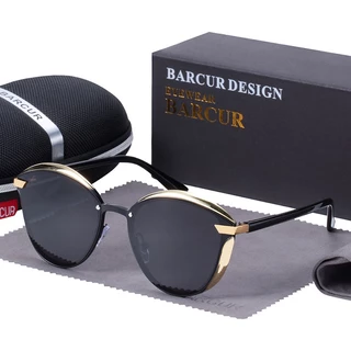 BARCUR Moda Polarizada Feminina Óculos De Sol Redondos Vidro Solar Feminino Lunette De Nespresso Femme