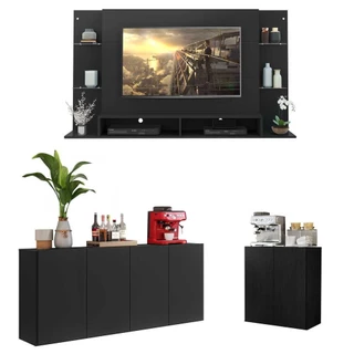 Conjunto Sala de Estar Painel TV 60" e 2 Aparadores Olívia Multimóveis Preto
