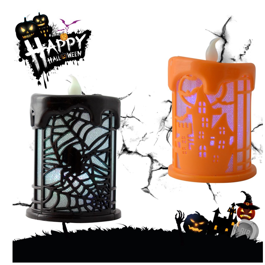 Luminária Vela Pisca Halloween Decoração Preto ou Laranja