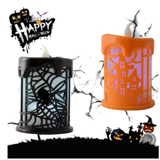 Luminária Vela Pisca Halloween Decoração Preto ou Laranja