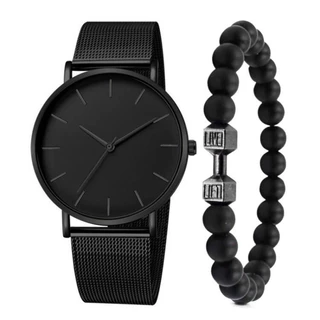 Relógio De Moda Masculino Ultra Fino De Aço Inoxidável E Faixa De Nylon Couro Kit De Relógios De Quartzo