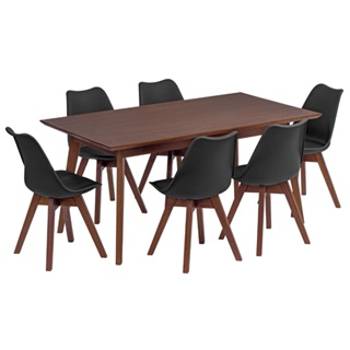 Conjunto Mesa de Jantar Redonda Vértice 105cm Nozes com 4 Cadeiras Leda em  Madeira Maciça Preto