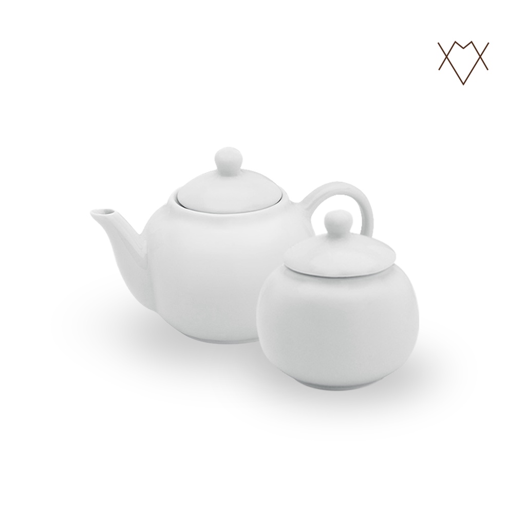 Jogo de chá com Bule e Açucareiro Porcelana Branca