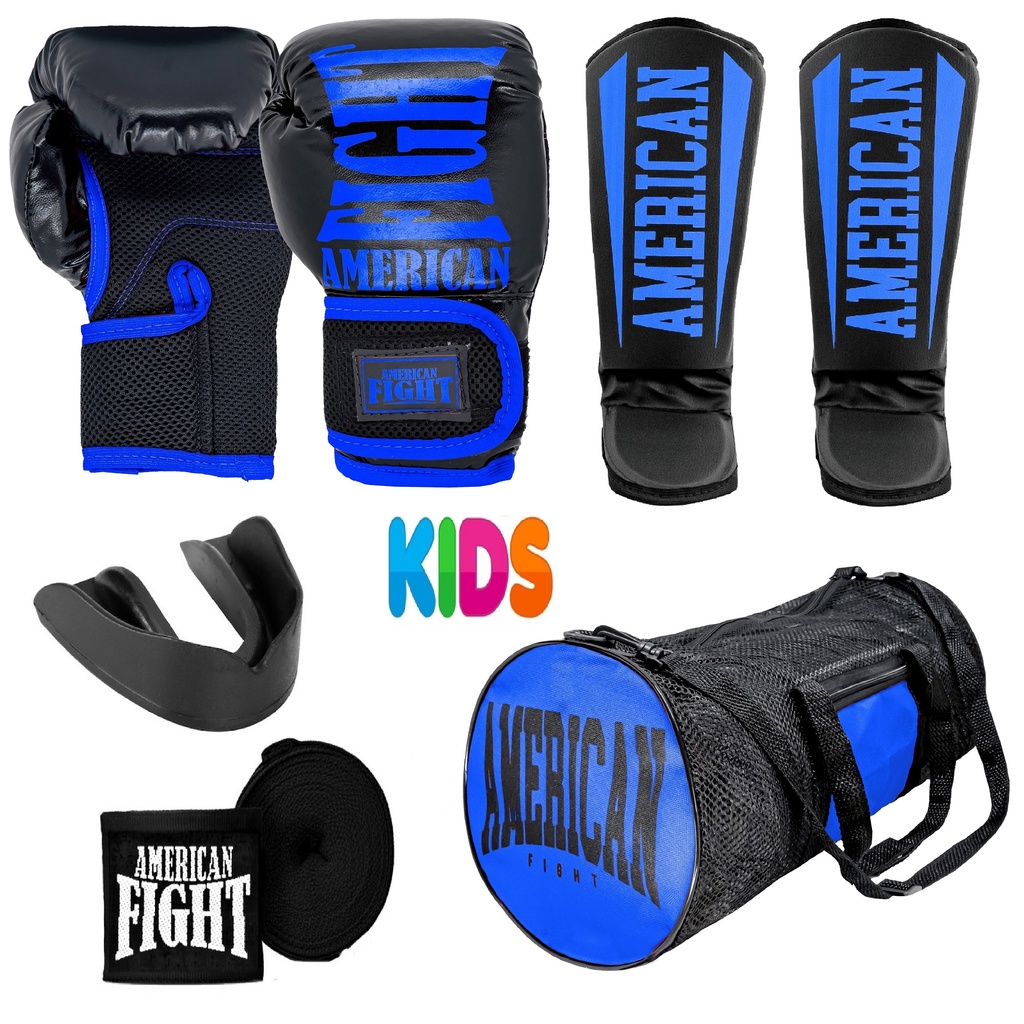 Kit Muay Thai Infantil Luva Caneleira Bolsa Bandagem Bucal American ...