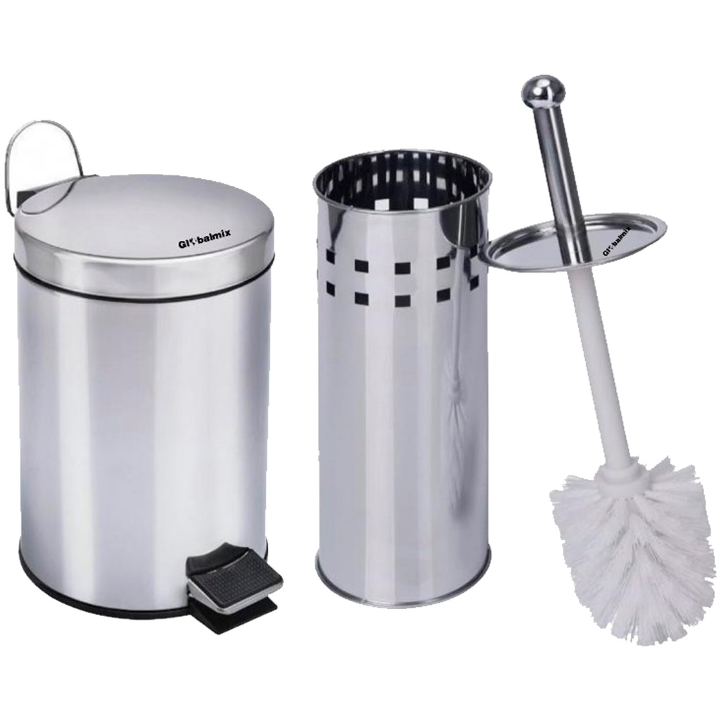 Kit Lixeira De Banheiro Inox 5l Com Escova Sanitaria | Shopee Brasil