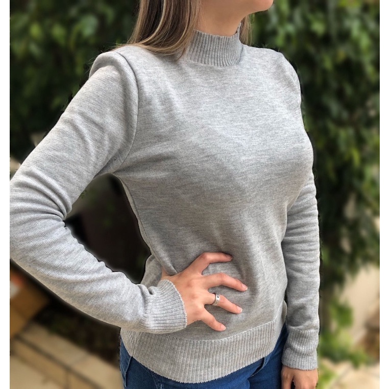 Blusa de Tricô/Tricot Feminina Básica Cacharrel Suéter Gola Alta