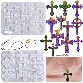 Molde De Resina Cruzada 12 Cavity Cross Epoxy Jesus Cruz Silicone Chaveiro De Processo De Bricolagem Pingente De Halloween