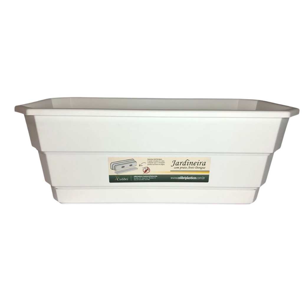 Jardineira Grande Anti-Dengue para Plantas Flores Horta 40cm X1 8cm Branco