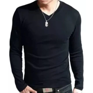 Kit com 2 blusas manga longa em malha 100% algodão gola V promoção de fábrica