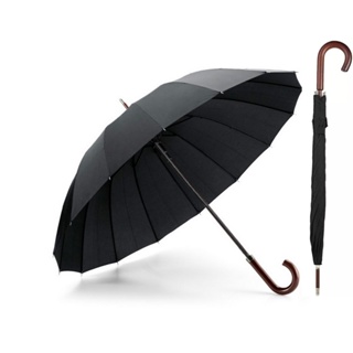Guarda Chuva Portaria Grande Contra Vento 16 Hastes Reforçado Cabo Madeira Unisex