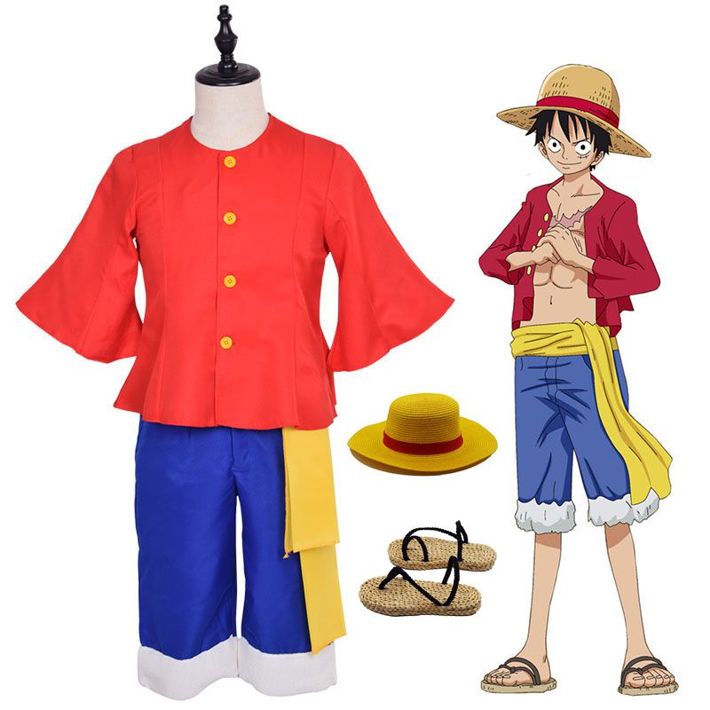 Anime One Piece Monkey D. Luffy Caçador Pirata Roupas Cosplay Halloween  Quimono Vermelho Uniforme Trincheira