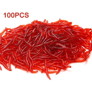 100 Pcs/Simulação De Isca Artificial Macia De Minhoca Vermelha 3,5cm Carpa Cruciana Embalagem Cheiro