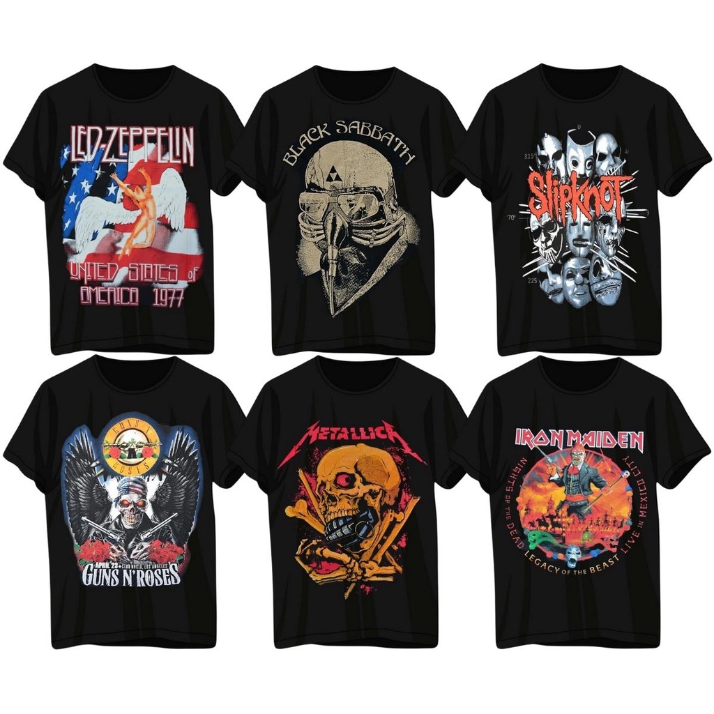 Camiseta Banda de Rock Led Zepplin Black Sabath Slipknot Gun's N Roses ...