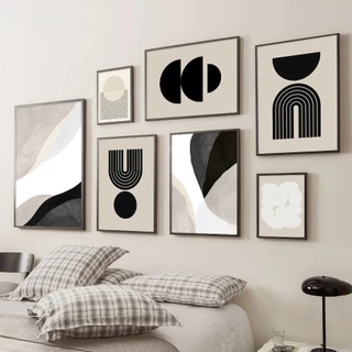 Quadro decorativo 7 peças Minimalista preto bege geométrico moderno arte abstrata contemporânea decoração para casa sala quarto hall