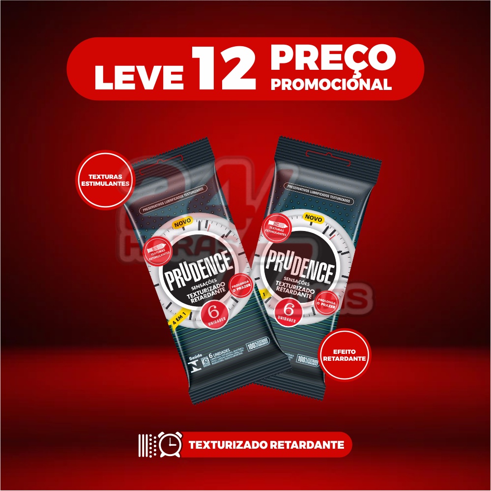 Kit 12 Preservativos Camisinha Sensações Texturizado Retardante c/ 6 Prudence