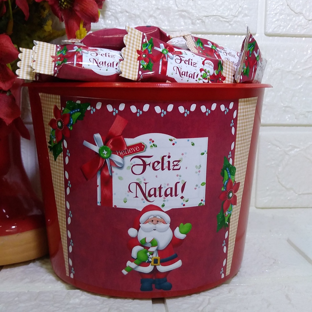 Balde com 100 Balas Personalizadas - Natal