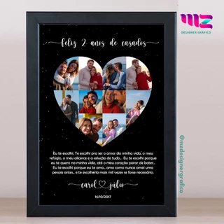 Quadro personalizado de vidro decorativo 20x30cm amigos e família casal coração com fotos para namorado ou namorada ou casamento
