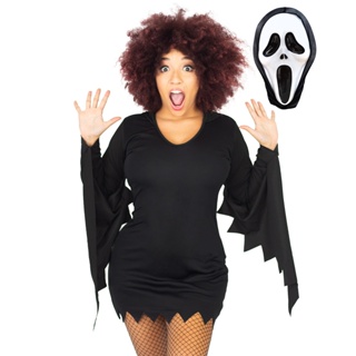 Fantasia Halloween Vestido Enfermeira Preta Adulto Feminina Carnaval Zumbi  Terror