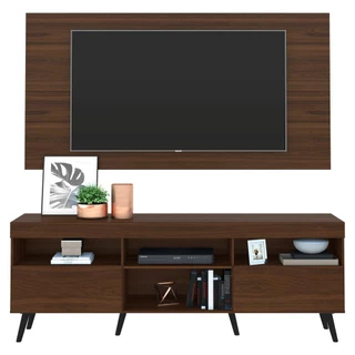 Rack c/ Painel e Suporte TV 65" e Pés Retrô Flórida Multimóveis Duna/Preto