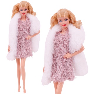 Barbie Boneca Princesa Moda Jaqueta De Pelúcia Terno Vestido