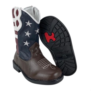 Bota Botinha Texana Country Infantil Bandeira Estados Unidos Cano Médio Com Zíper Para Criança Usar em Rodeio